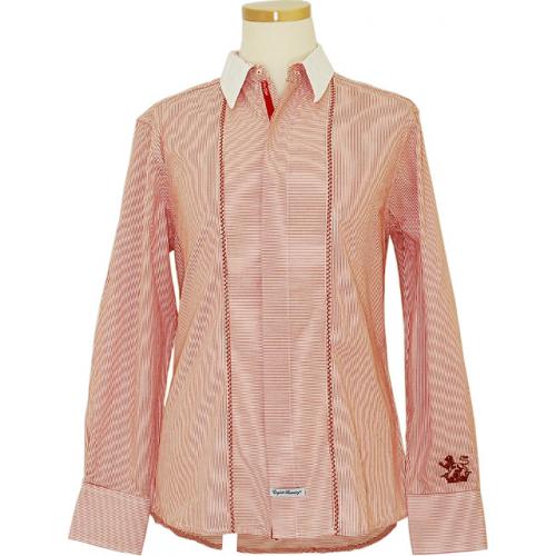 English Laundry White / Red Stripes Shirt With Red Handpick Zigzag Design Long Sleeves 100% Cotton Shirt  ELW1112